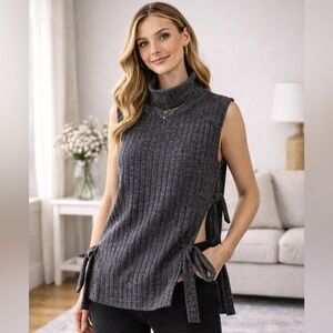 EDC by Esprit Ribbed Sleeveless Turtleneck Top | Side Tie Detail | US M